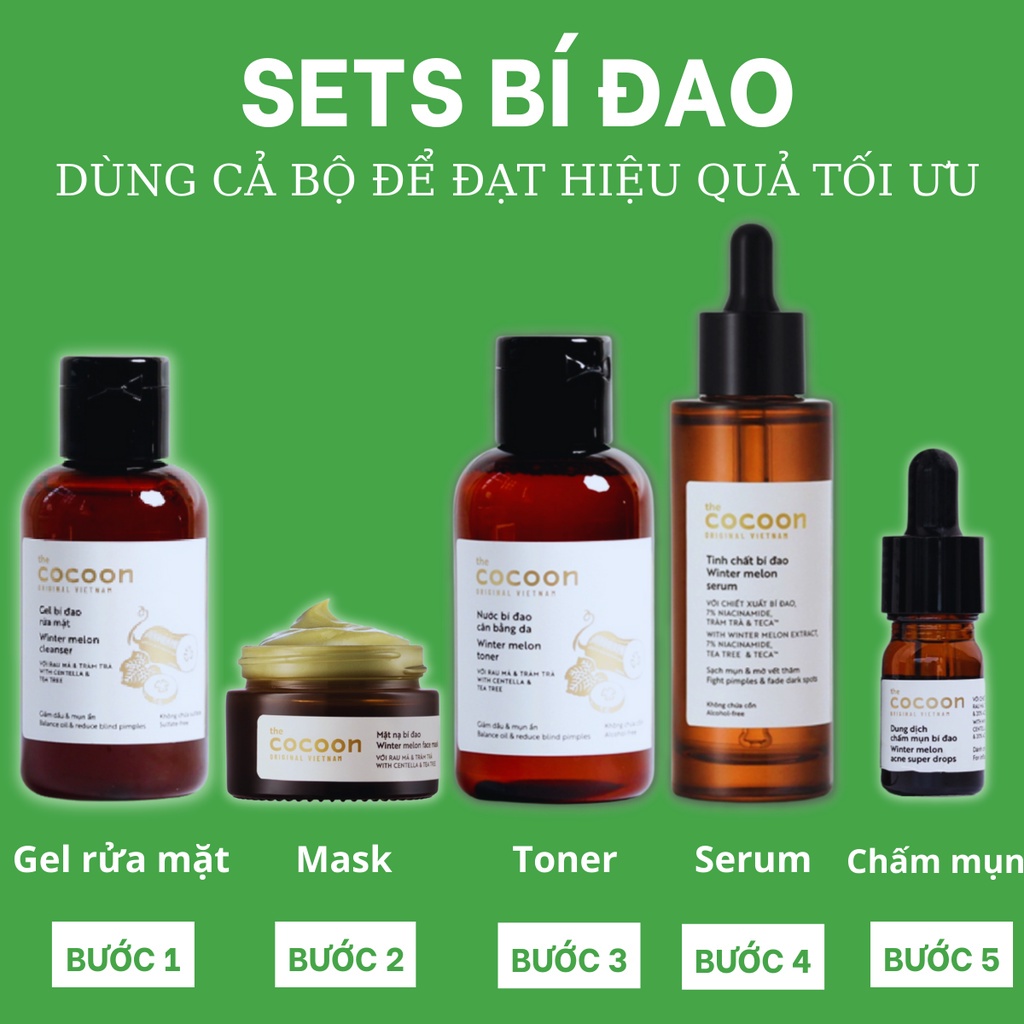 Thạch Bí Đao cocoon (kem dưỡng ẩm) cấp ẩm và ngừa mụn 30ml thuần chay - Vegan Society