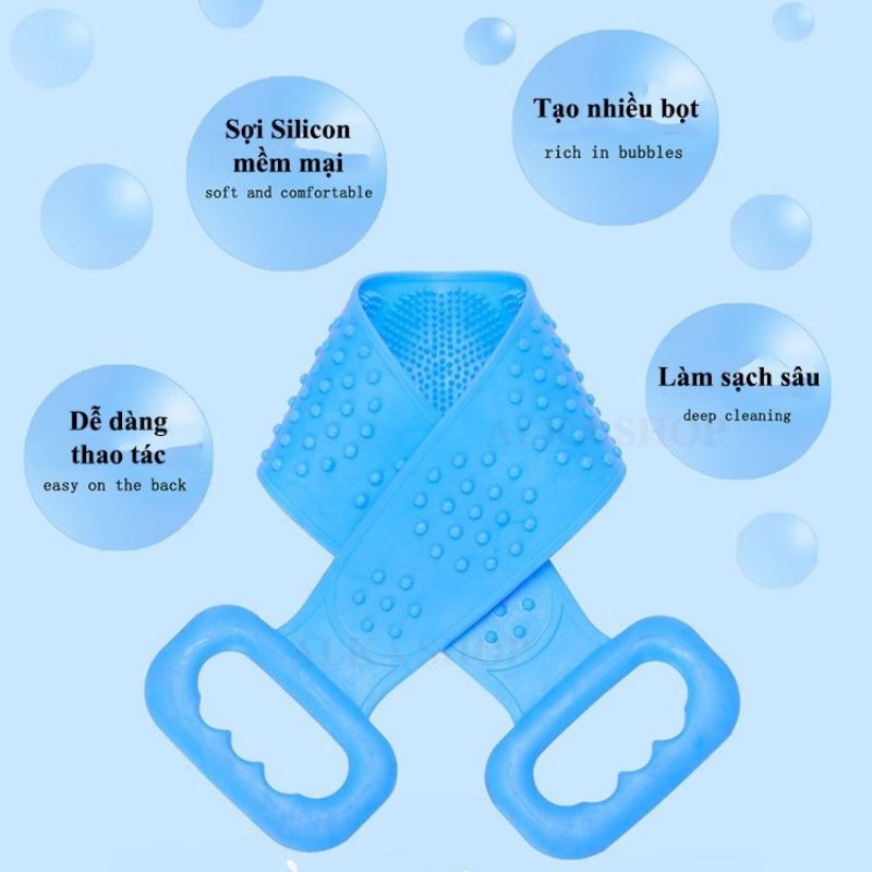 Dây chà lưng mát xa 2 mặt gai silicone giúp làm sạch da, tẩy tế bào chết trên da