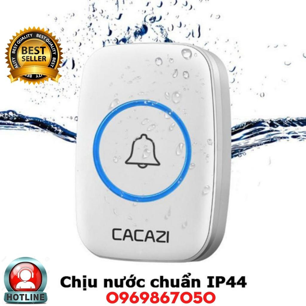 Chuông cửa không dây Cacazi chính hãng, Nút nhấn kèm sẵn pin sang trọng kín nước - HÀNG CAO CẤP