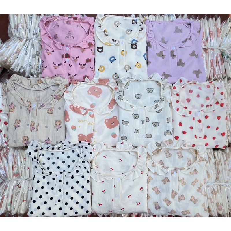 [Ảnh thật] Set bộ chất xô đũi đũi xốp cổ tròn viền bèo cực hot