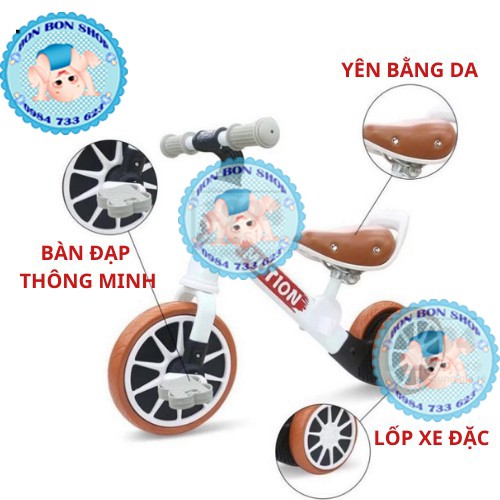 Xe chòi chân thăng bằng cho bé MOTION, có bàn đạp 2in1 khung thép yên da-Xe chòi chân motion cho bé 3 bánh,chịu lực 40kg