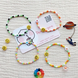 🙂 Vòng tay hạt cườm nhựa handmade nhiều màu kèm charm mặt cười, hình tim