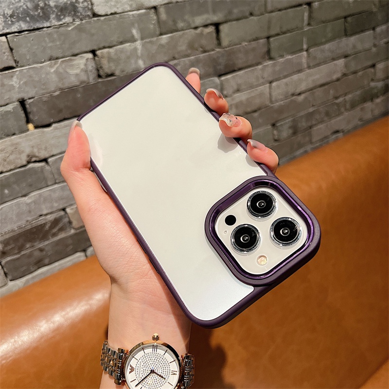 Ốp Điện Thoại Cứng Trong Suốt Chống Sốc Màu Tím Đậm Cho iPhone 14 13 Pro Max IP13 14 Plus