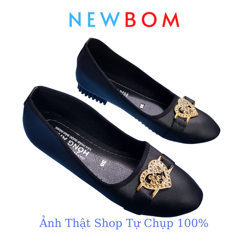 Giày búp bê hàn quốc giá rẻ đế bệt 1 phân da mờ màu đen Newbom (B1mtim)