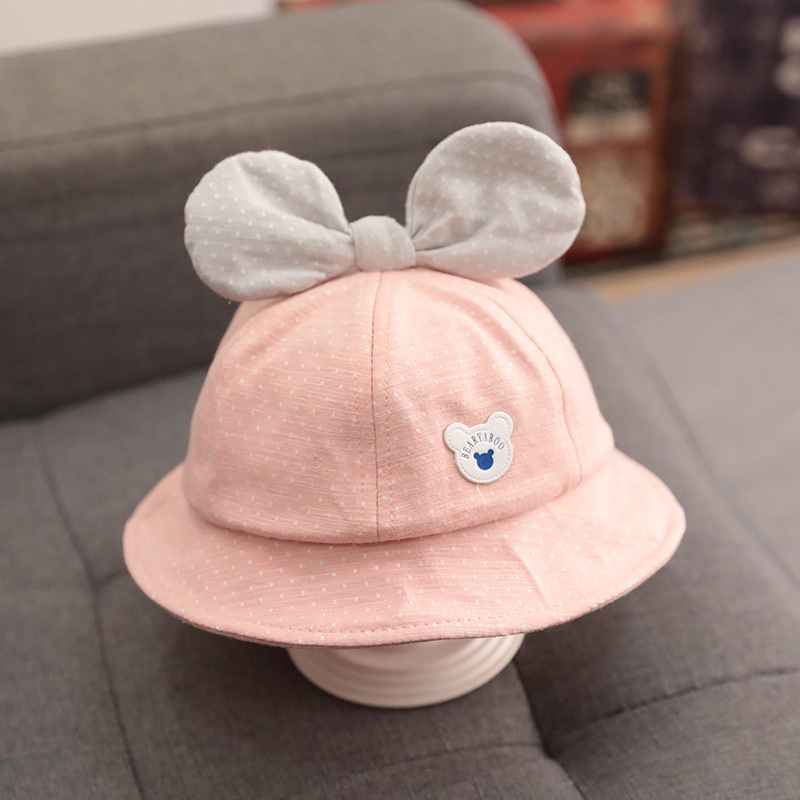 Nón Cotton Mềm Chống Nắng Phối Nơ Họa Tiết Chấm Bi Dễ Thương Cho Bé Gái