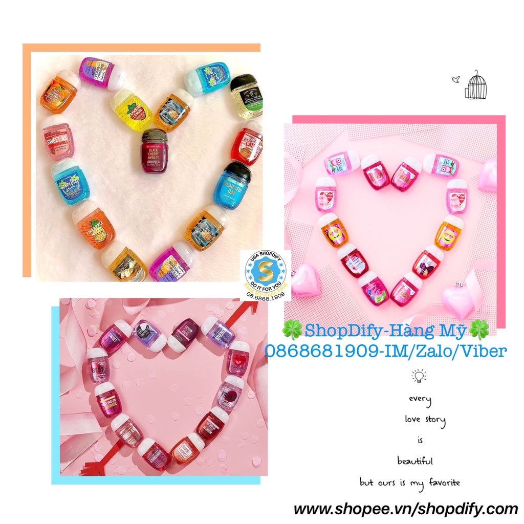 Hàng Mỹ,có Bill- Nước Rửa Tay Khô Diệt Khuẩn Dưỡng Ẩm Tự Nhiên BBW BATH BODY WORK Anti-Bacterial Hand Gel PocketBac 29ml