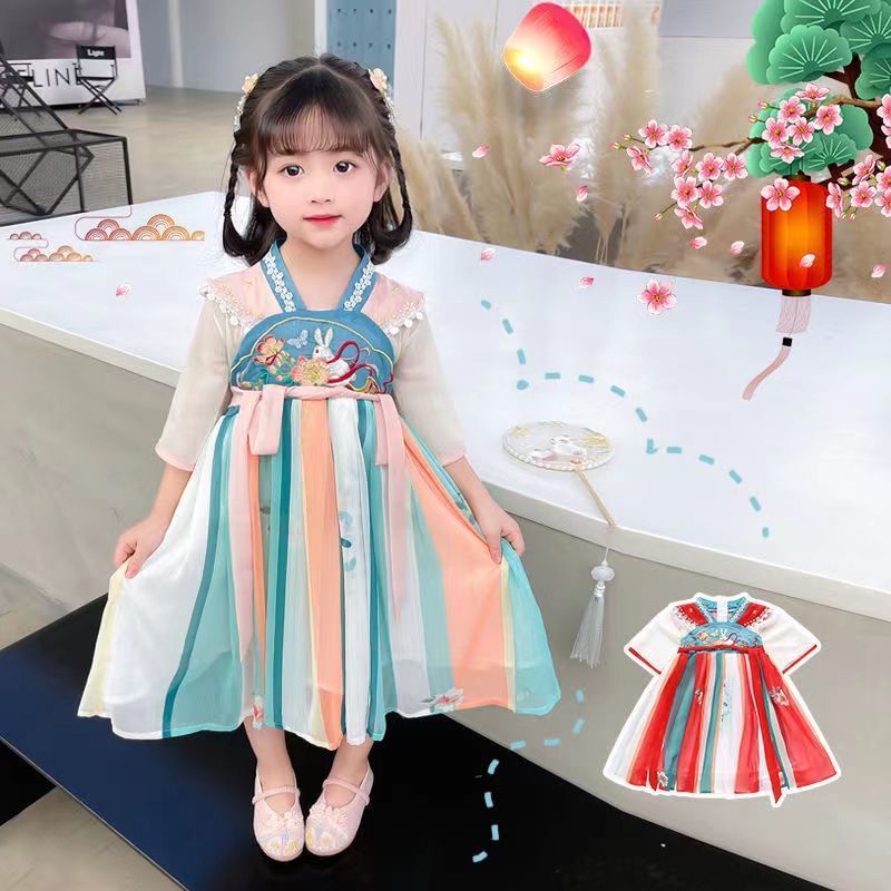 ❤️Quần Áo Trẻ Em Pippikids❤️ Đầm Công Chúa Hán Phục Chất Liệu Chiffon Phong Cách Trung Hoa Cổ Điển Cho Bé Gái
