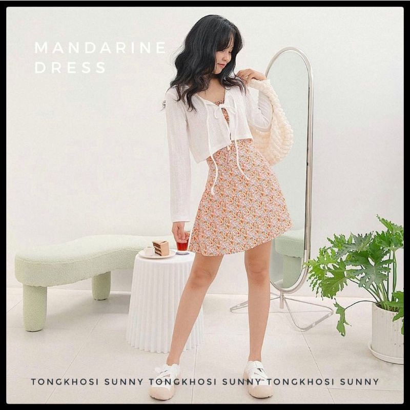 Váy hai dây hoa nhí cam rút dây ngực Mandarine dress | BigBuy360 - bigbuy360.vn