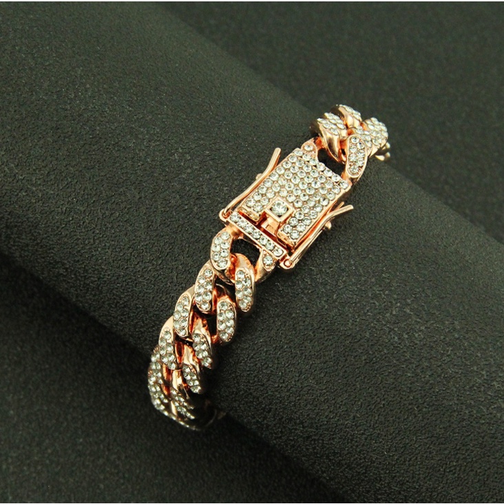 Vòng Tay Đính Đá Phong Cách Hip Hop Thời Trang Cho Nam 12mm