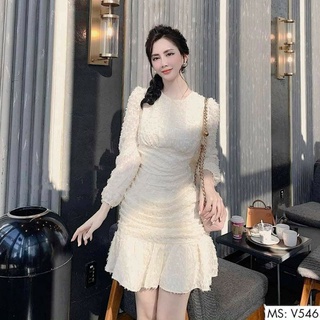 Đầm lông vũ đuôi cá phong cách dịu dàng-hàng thiết kế