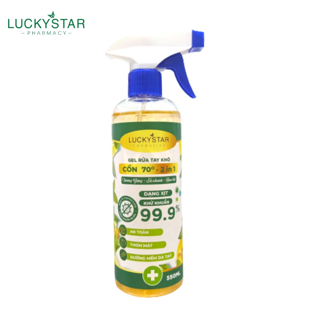 Xịt khử khuẩn LuckyStar 3 in 1 Gừng Sả Chanh 550ml