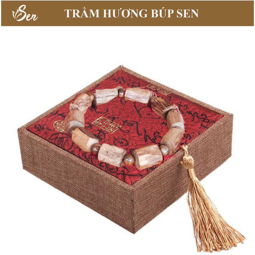 Vòng tay Trầm Hương khúc ngắn cao cấp tự nhiên 100% - Mẫu 7 - 14 ly - (Trầm Hương Búp Sen)