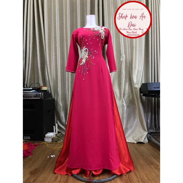 Áo dài hồng💥FREESHIP💥Áo dài hồng sen 2 tà đính kết hoa ren xinh | BigBuy360 - bigbuy360.vn