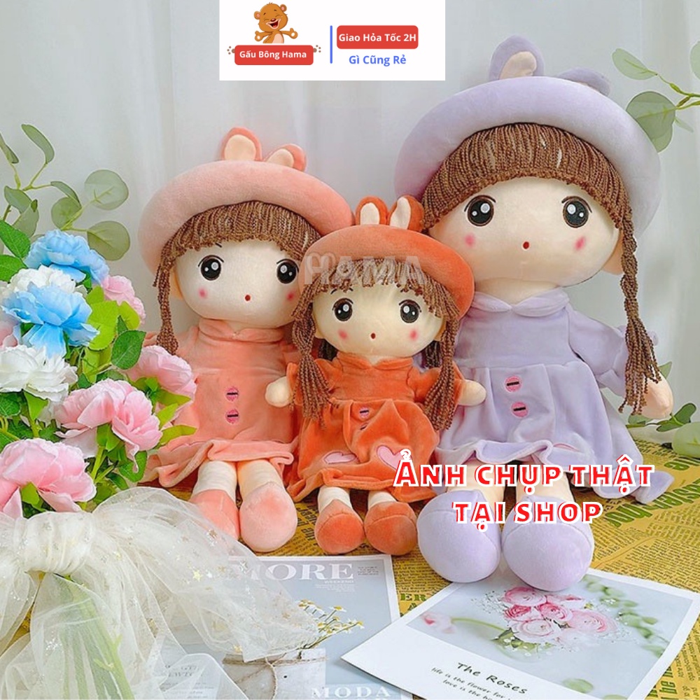 Gấu Bông Búp Bê Váy Nhung Tim Mũ Tai Thỏ Qùa Tặng Dành Cho Bé Gái Gấu Bông Cao Cấp Hama
