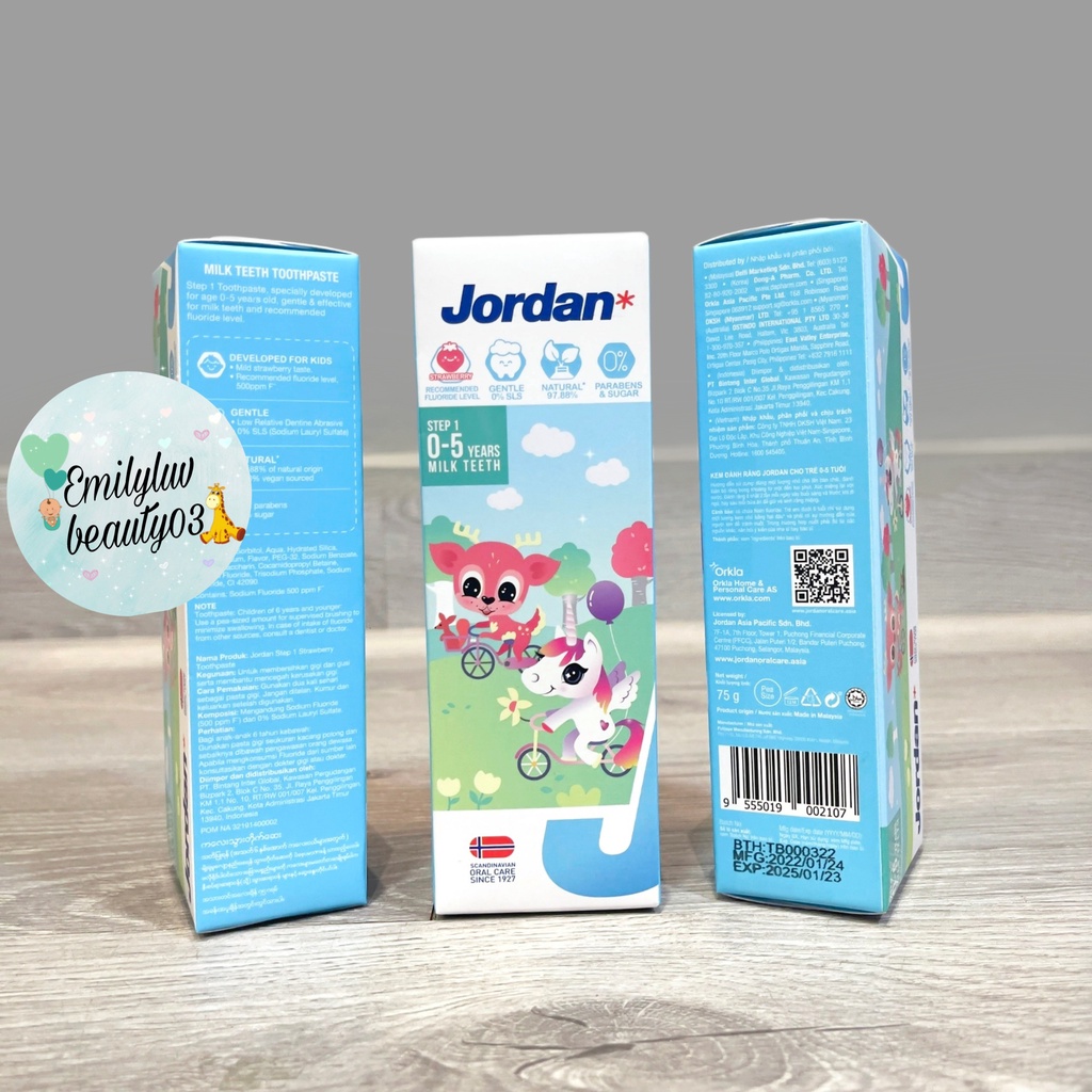 Kem đánh răng Jordan cho bé từ 0 đến 12 tuổi Tuýp 75g
