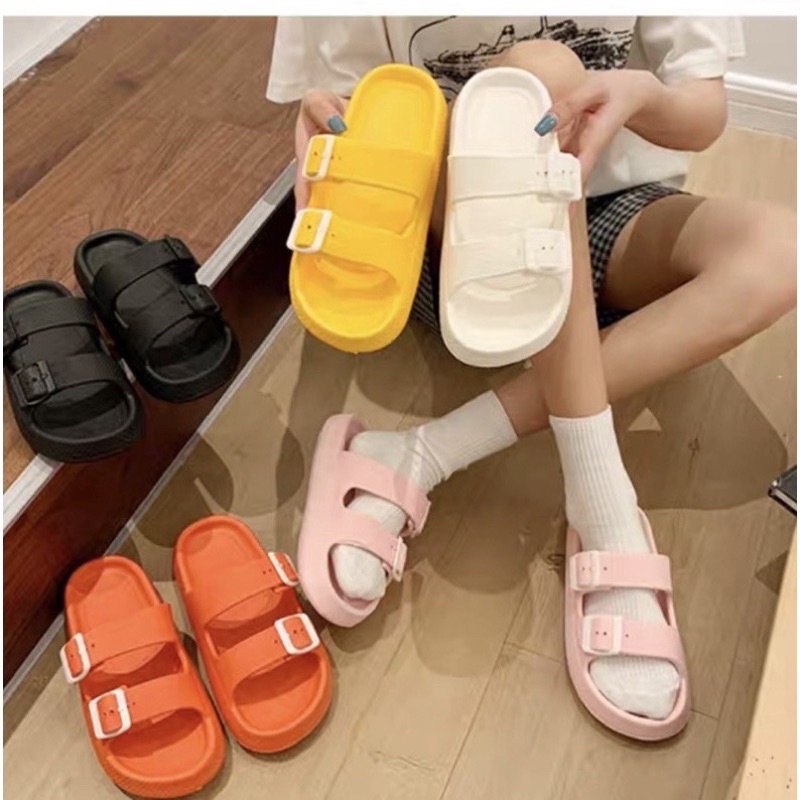 Dép đế bằng độn đế hai quai khuy vuông