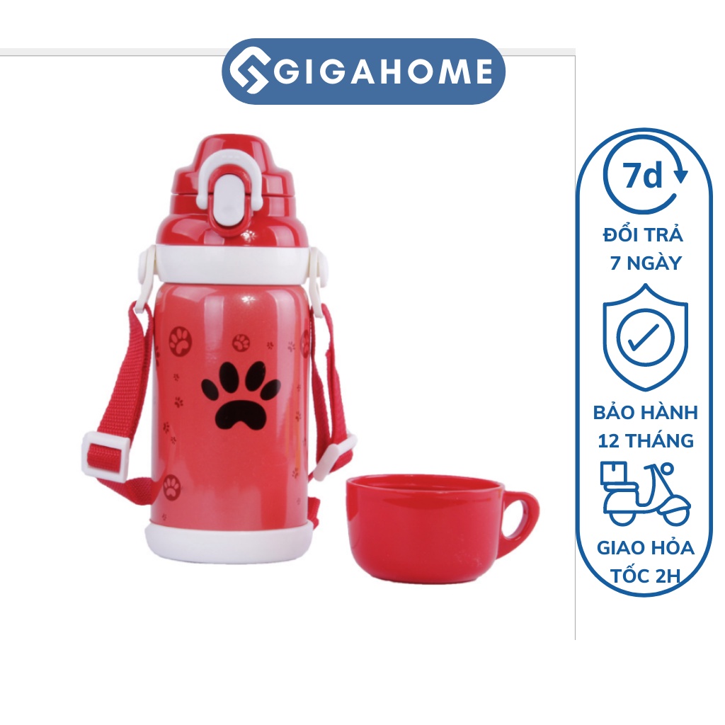 Bình Nước Giữ Nhiệt Nóng Lạnh Cho Bé Kèm Cốc Và Dây Đeo Tiện Lợi GIGAHOME 600ml 8032