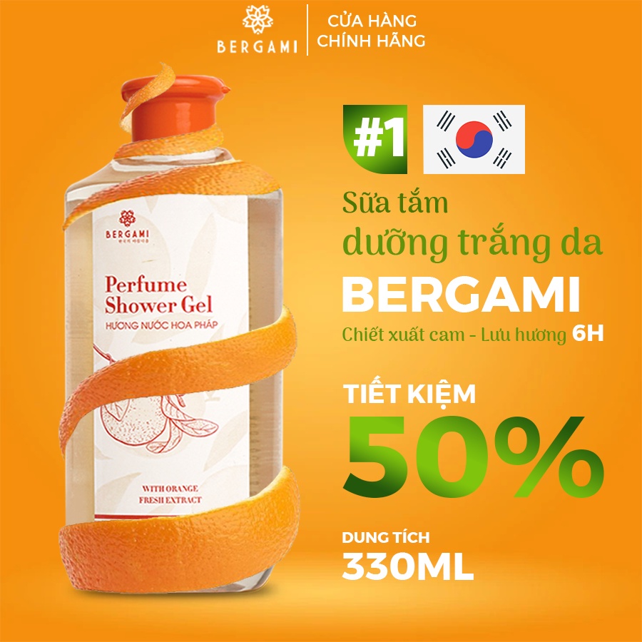 Sữa Tắm Nữ Dưỡng Ẩm Bergami, Tinh Chất Vitamin C Tự Nhiên, Cấp Ẩm Dưỡng Sáng Da Thơm Lâu Lưu Lương 12H 330ml/chai