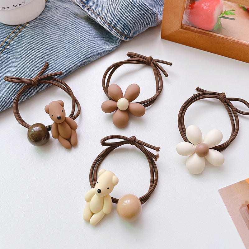 Gửi ngẫu nhiên kaki flower bear phụ kiện tóc scrunchies phụ kiện tóc buộc đuôi ngựa cho bé gái