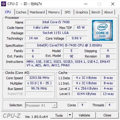 Bộ vi xử lý i5-7400 cũ - CPU Intel Core i5 7400 6M Cache, up to 3.5GHz