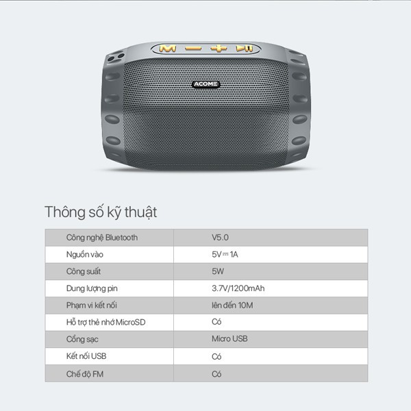 [Hàng chính hãng] Loa Bluetooth ACOME A2 - Hỗ Trợ Kết Nối MicroSD USB Nghe FM