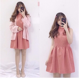 Đầm Babydoll Nhung Cổ Lọ