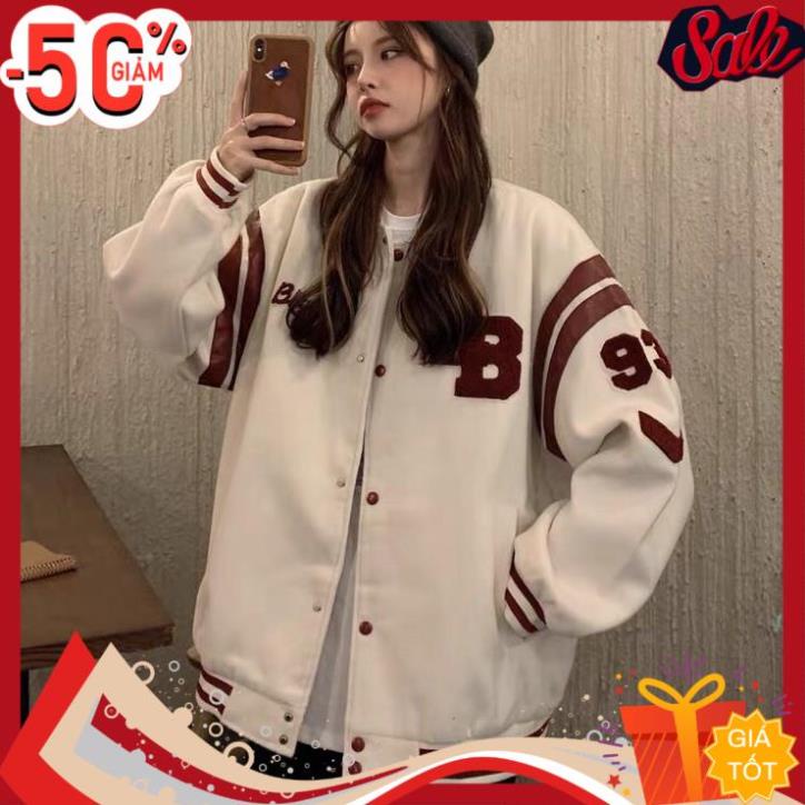 Áo bomber nữ form rộng Áo khoác bomber nữ form rộng nỉ kiểu bóng chày unisex hàn quốc ulzzang học sinh sinh viên un TT
