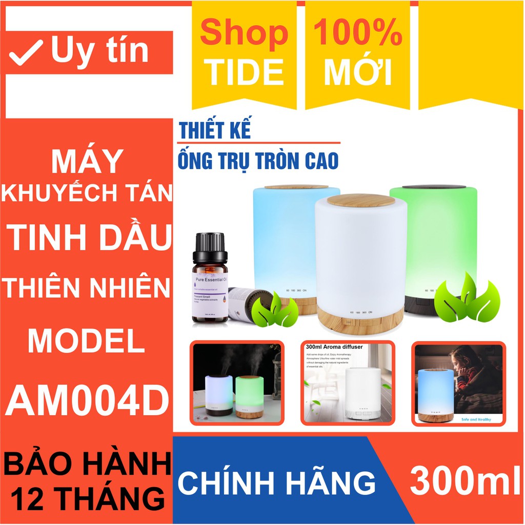 Thiết bị khuếch tán tinh dầu Aroma AM004D – Thiết kế ống trụ tròn cao – Dung tích 400ml - Led 7 màu – Bảo hành 1 năm
