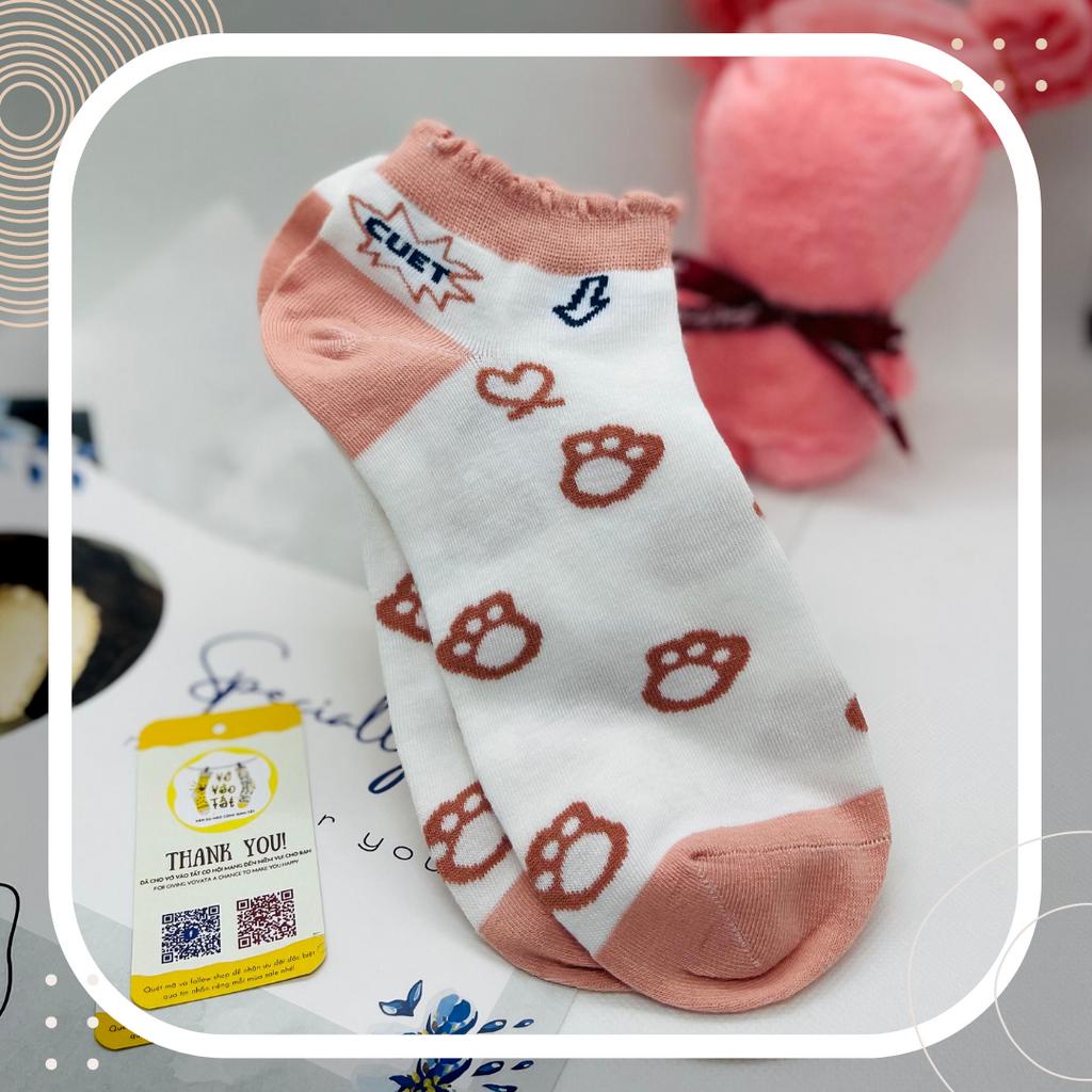 VỚ TẤT NỮ CỔ NGẮN VIỀN BÈO RĂNG CƯA GẤU DÂU LOTSO TÔNG HỒNG CAM