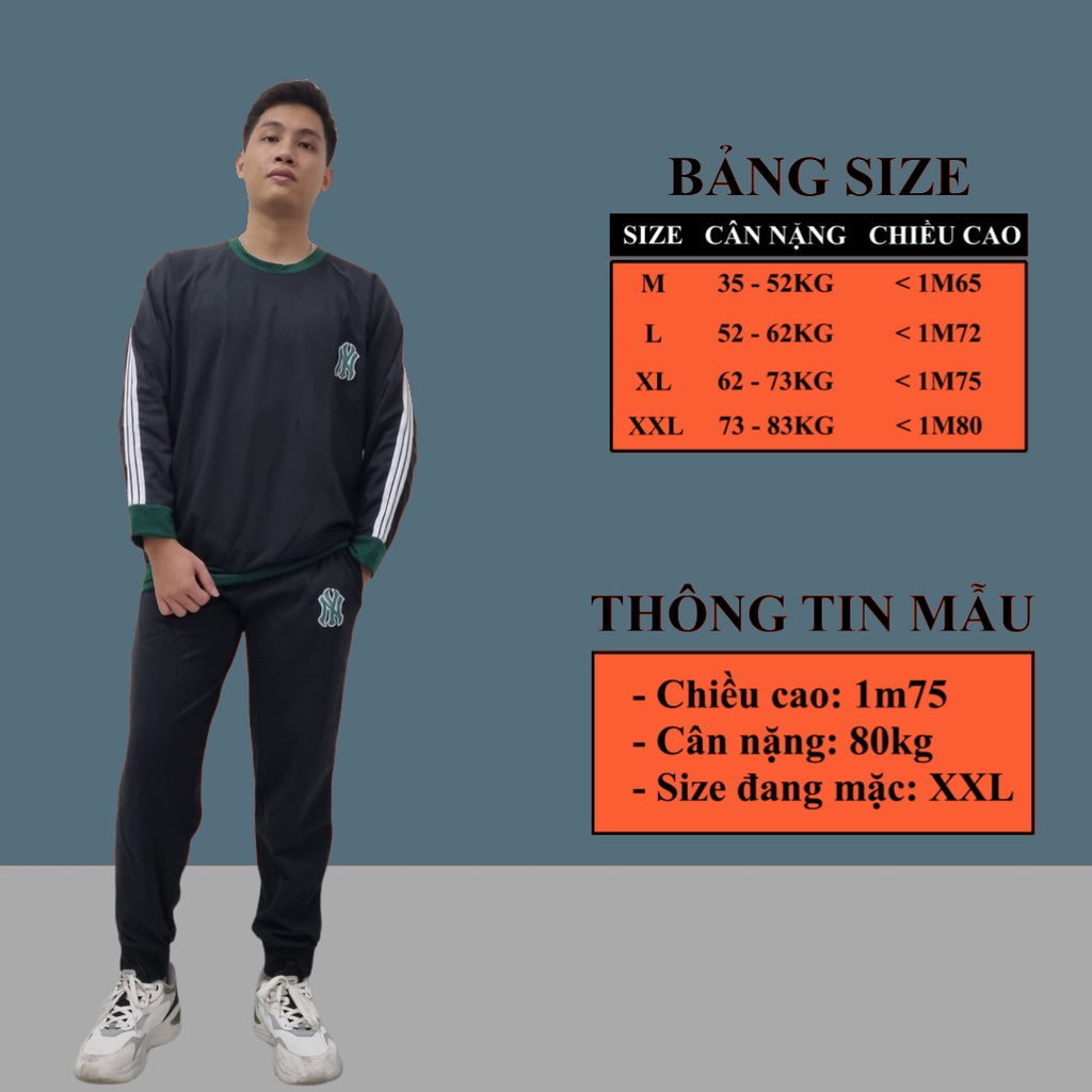 [Hot] Bộ Nỉ Nam , Bộ Thể Thao Nam Thu Đông Ny Cổ Xanh Cao Cấp M5