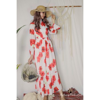Đầm váy vintage ulzzang maxi dáng dài xòe đi biển họa tiết hoa đẹp rẻ midi bigsize voan chiffon