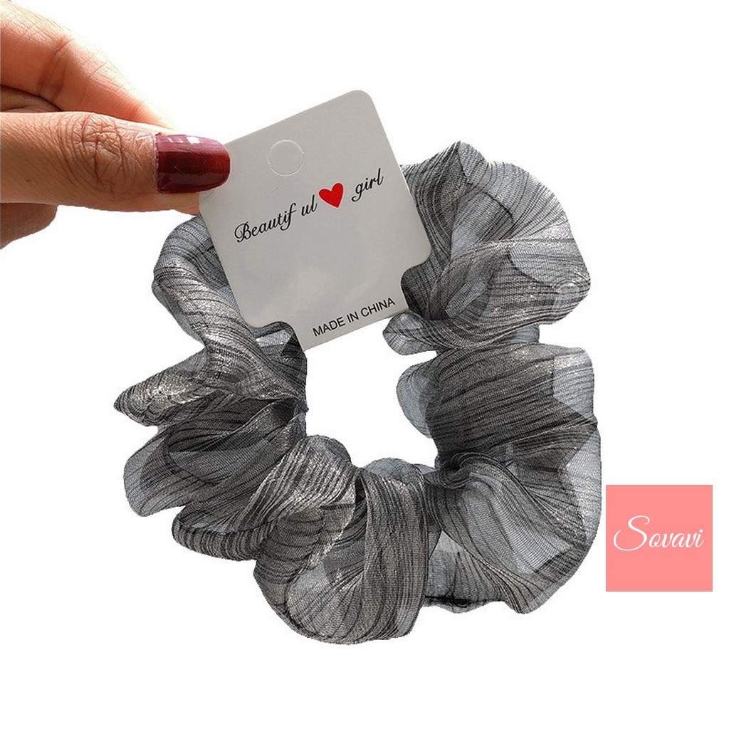 Chun buộc tóc scrunchy vải tơ bồng bềnh T020