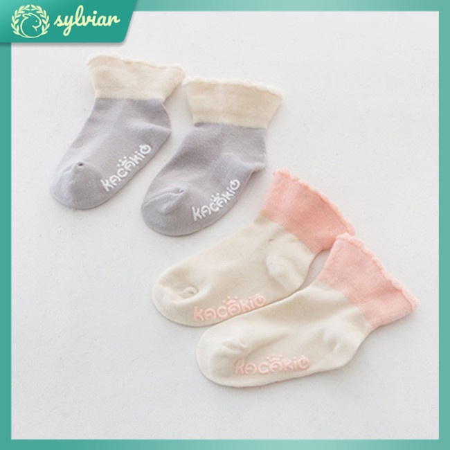 Vớ Cotton Giữ Ấm Chống Trượt Phối Ren Kiểu Công Chúa Cho Bé Gái Sơ Sinh
