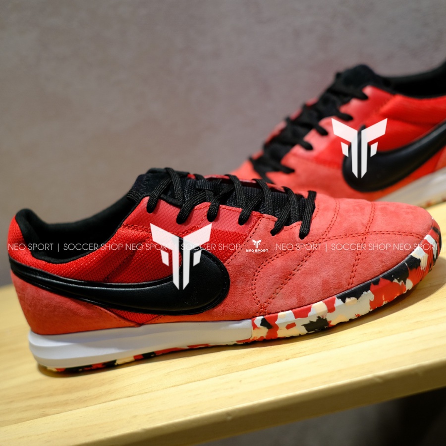 Giày Bóng Đá Cỏ Nhân Tạo Futsal Tiempo Sala Đỏ Logo Đen ĐẾ Camo IC