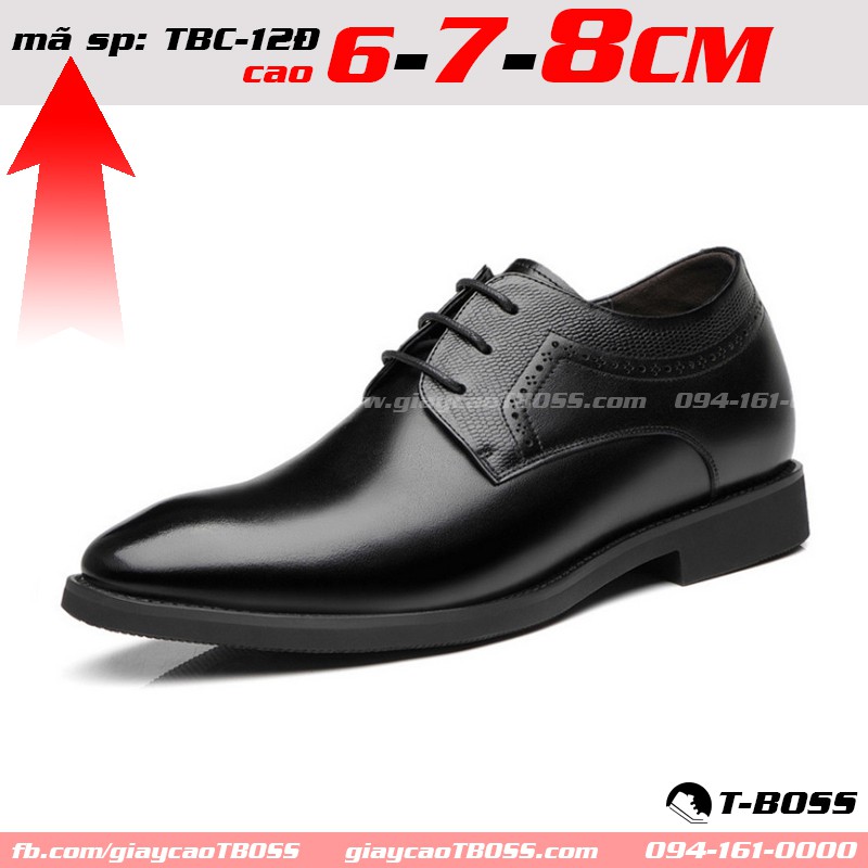 cao 6cm - 7cm - 8cm; giày cao Công Sở t-Boss cao cấp TBC-12Đ; da bò nguyên tấm màu đen