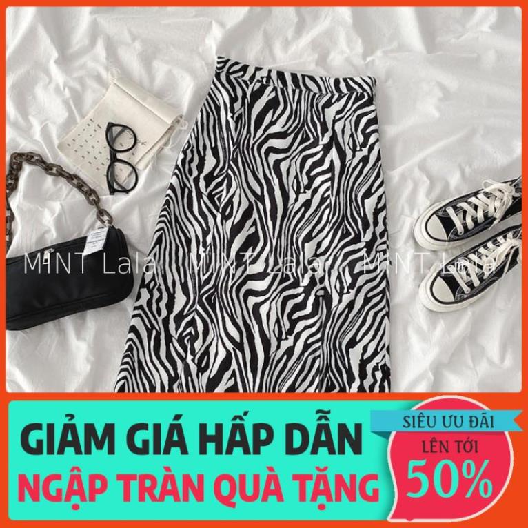 Chân Váy Ngựa Vằn Dài Xẻ Tà Khí Chất Khóa Kéo Hông *