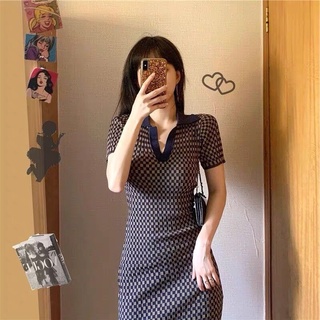 [ảnh thật][đầm body ngắn tay kẻ caro cổ polo siêu xinh]