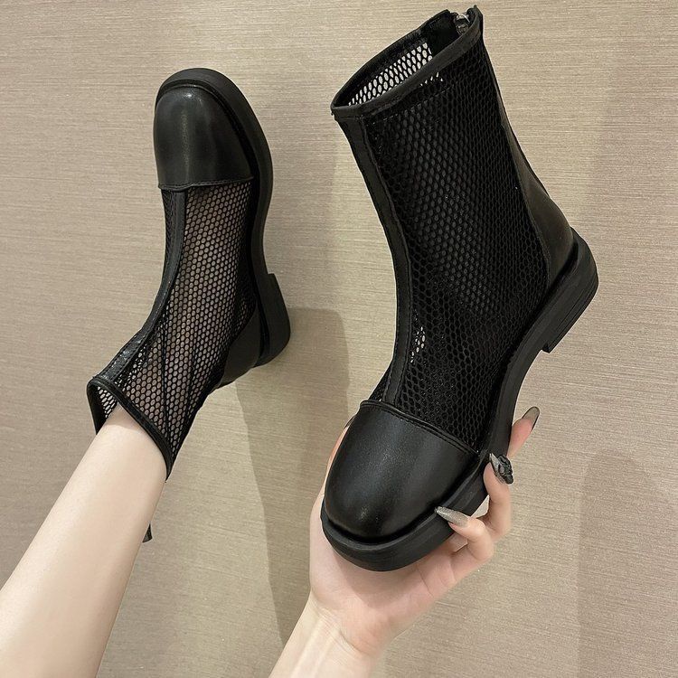 Net Red Boots Female2021New Spring and Summer Thin Flat Hollowed Dr. Martens Boots Thick Bottom Mesh Sandal Boots Breathable Boots