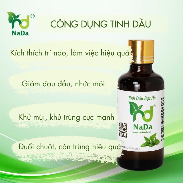 Tinh dầu Bạc Hà nguyên chất Nada | Kiểm định QT3 | Khử mùi, tăng sự tập trung, thư giãn tinh thần.