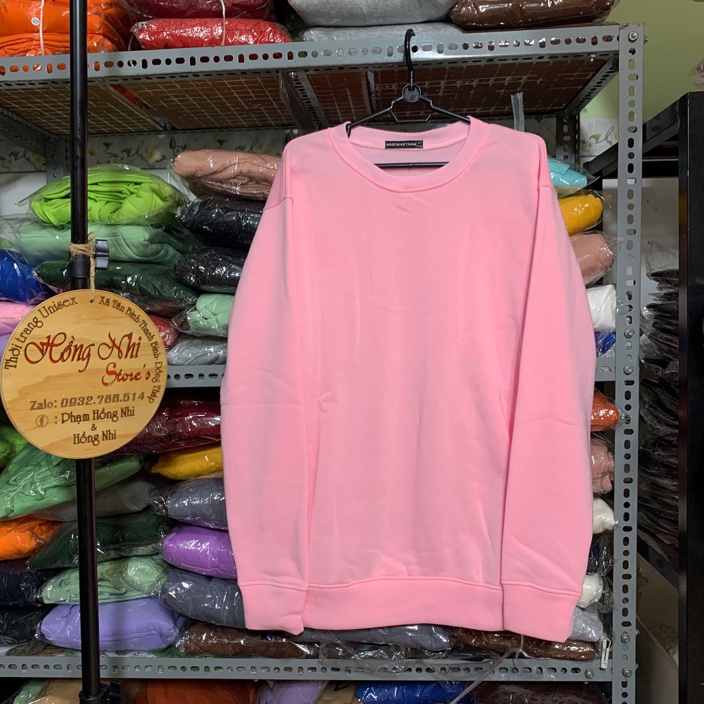 Áo Sweater Trơn Ulzzang Unisex Màu Hồng Tươi Chất Nỉ Bông Cao Cấp Dáng Rộng Nam Nữ - MM