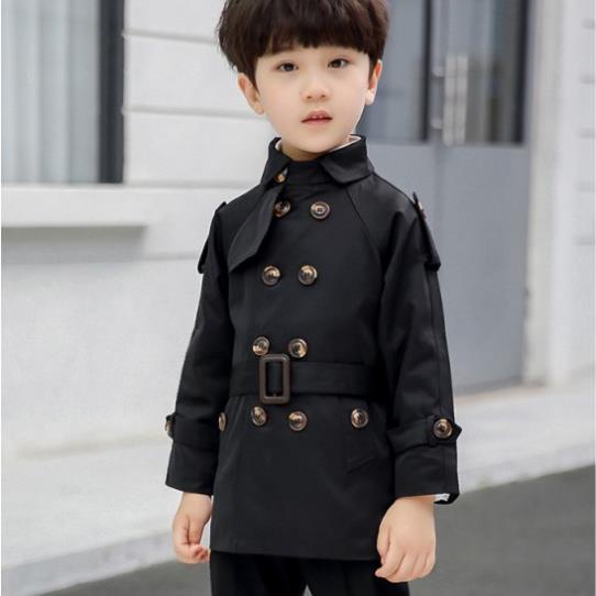 Áo khoác bé trai dáng dài đen TQB038