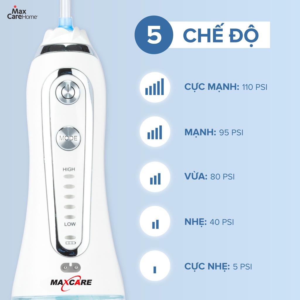 Máy tăm nước cầm tay Maxcare Max456S [SIÊU SẠCH] Nhật Bản - Tặng túi đựng cao cấp &amp; 5 đầu tăm - BH chính hãng 12 tháng