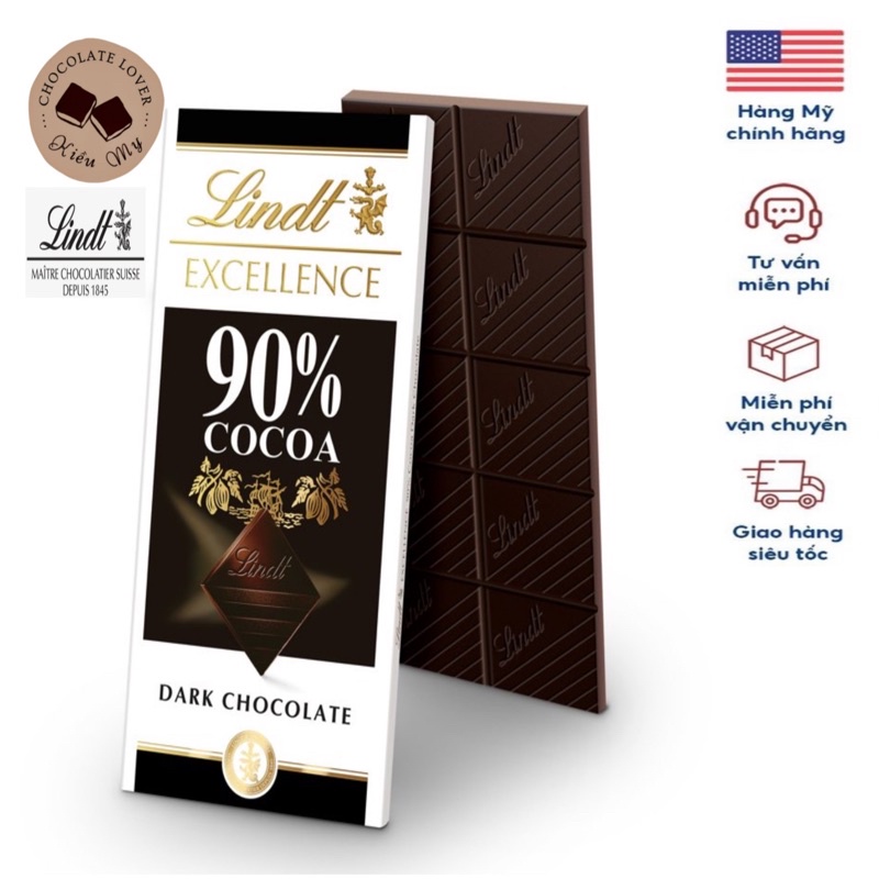 Kẹo socola Mỹ thanh đắng Lindt 90% Cocoa 100g