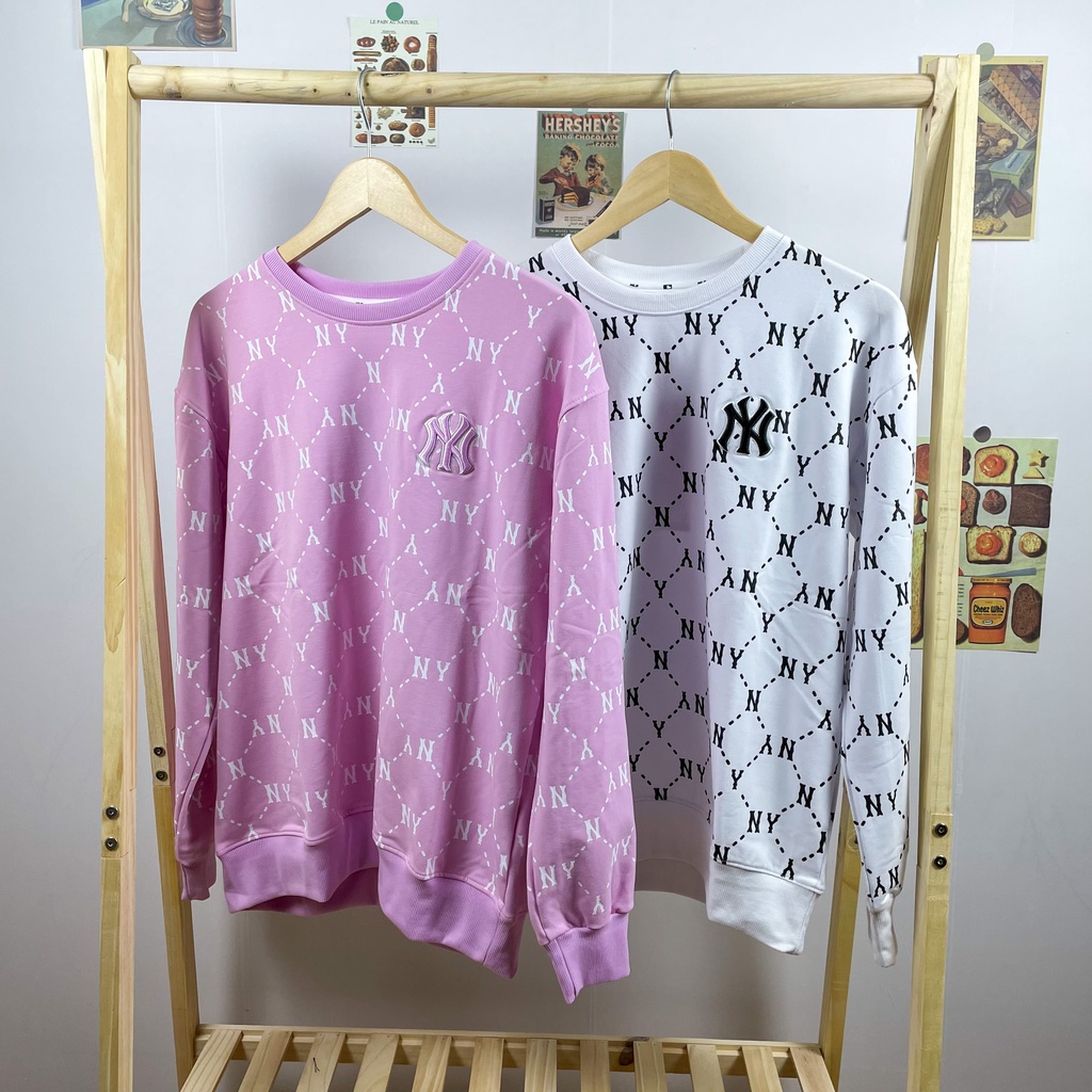 Áo Sweater nam nữ M.L.B, Áo nỉ xuất dư NY Monogram SW03 - Pom Store