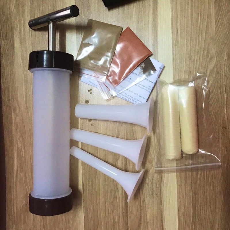 Dụng cụ nhồi xúc xích,lạp sườn.cán inox 3 phễu loại đẹp