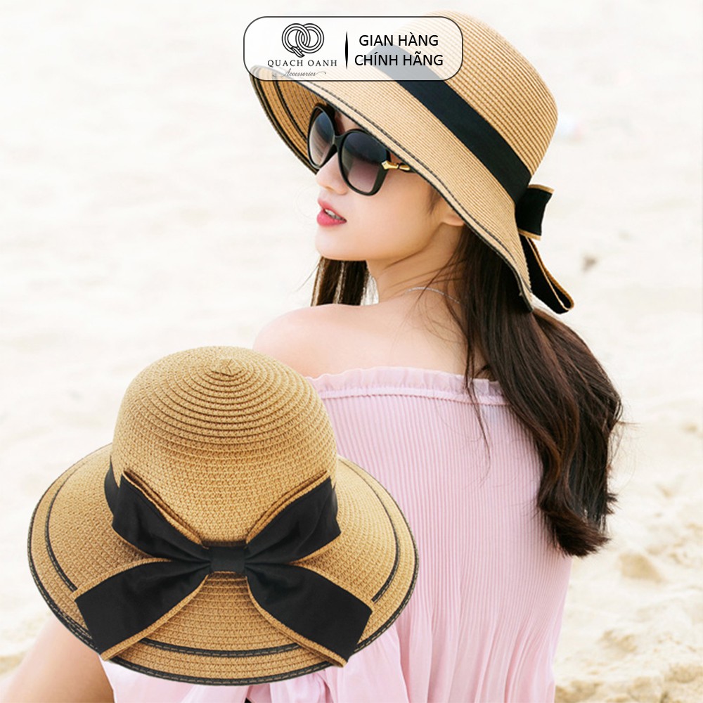 Mũ nón cói QO ACCESSORIES vành rộng đai nơ to cho mẹ và bé đi biển mùa hè MU36