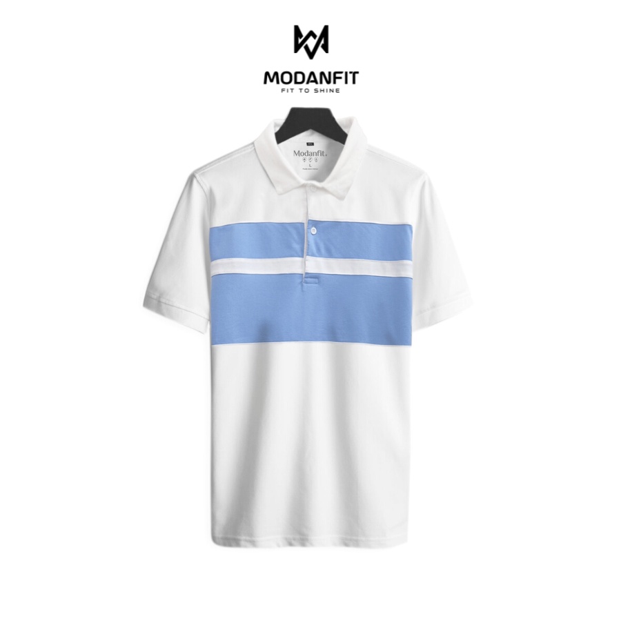 Áo thun POLO nam cổ bẻ KEVIN màu trắng phối sọc ngang , chất vải cá sấu cao cấp, thấm hút tốt, lịch lãm MODANFIT - PP02