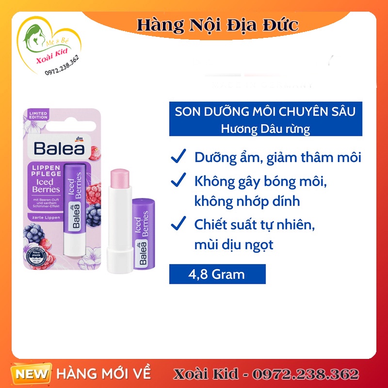 [Hàng nội địa Đức] Son dưỡng môi Balea Đức giúp môi mềm mịn, đỡ khô nứt nẻ