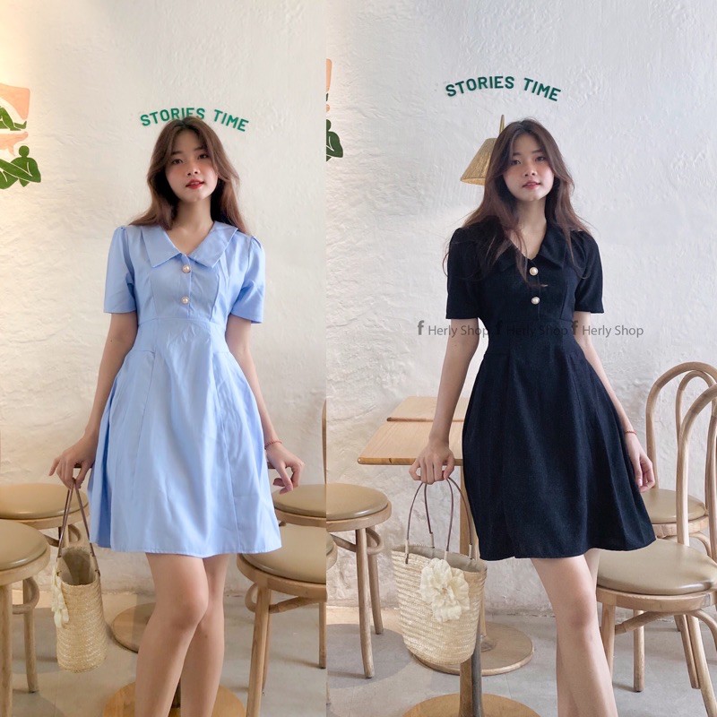 ĐẦM CỔ BẺ ĐÍNH NÚT XOÈ