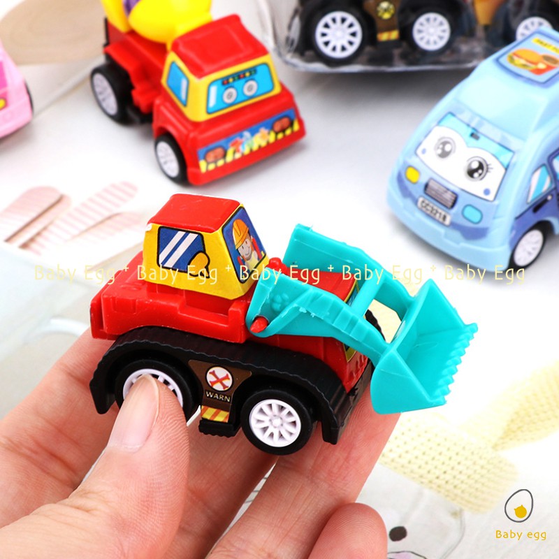 Set 6 ô tô nhỏ mini cứu hỏa xe taxi xe công trường chạy cót chạy trớn đà đồ chơi cho bé trai bé gái 1 2 3 4 5 6 7 tuổi